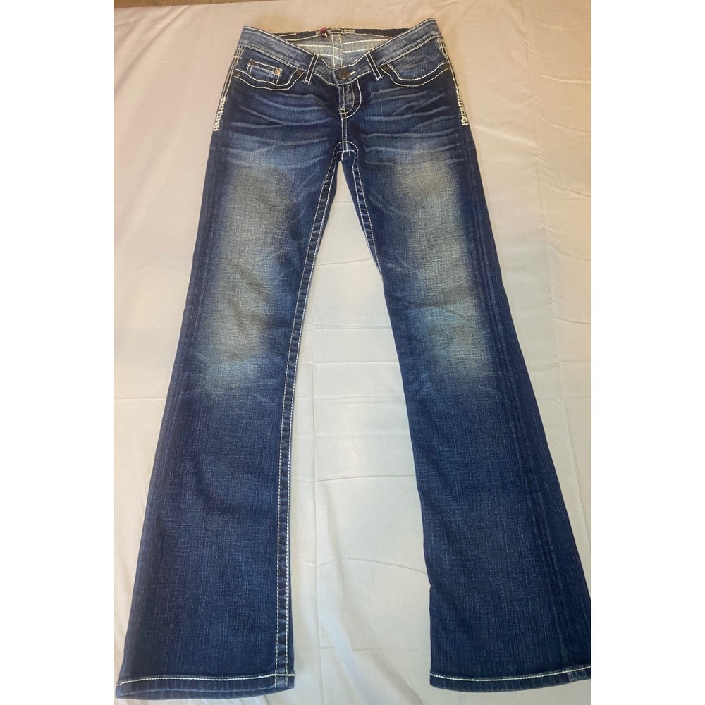 BKE Madison Bootcut Jeans Womens 27x33 1/2 Dark Wash Contrast Stitch Flap Pocket